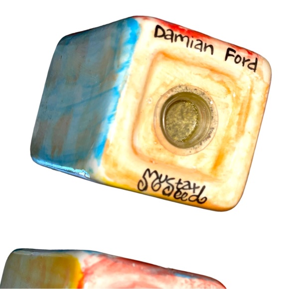 Damian Ford Multi Colored Pottery Salt & Pepper Shakers EUC‎ - Picture 3 of 9